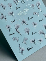 Floral Nail Decals — Black & White Flowers with Silver Foil Script | CF - 838 - UASLIDER