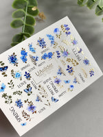 Floral Nail Decals — Blue Flowers, Butterflies & Gold Foil | CF - 131 - UASLIDER