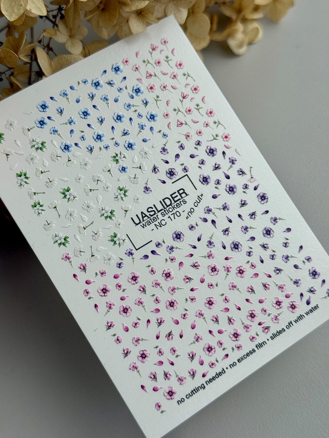 Floral Nail Decals — Blue, White, Purple & Pink Mixed Wildflowers | NC-170 - UASLIDER