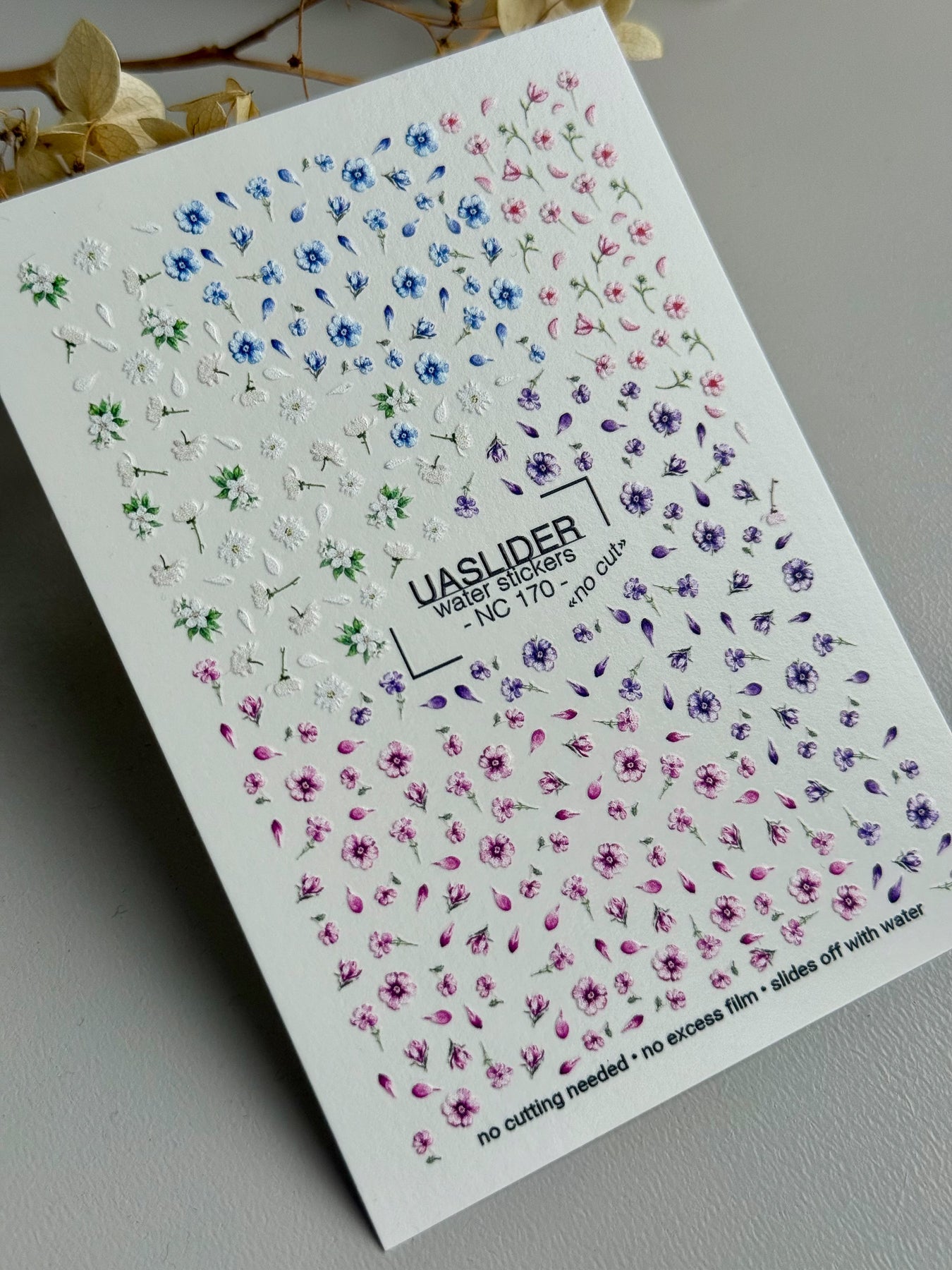 Floral Nail Decals — Blue, White, Purple & Pink Mixed Wildflowers | NC-170 - UASLIDER