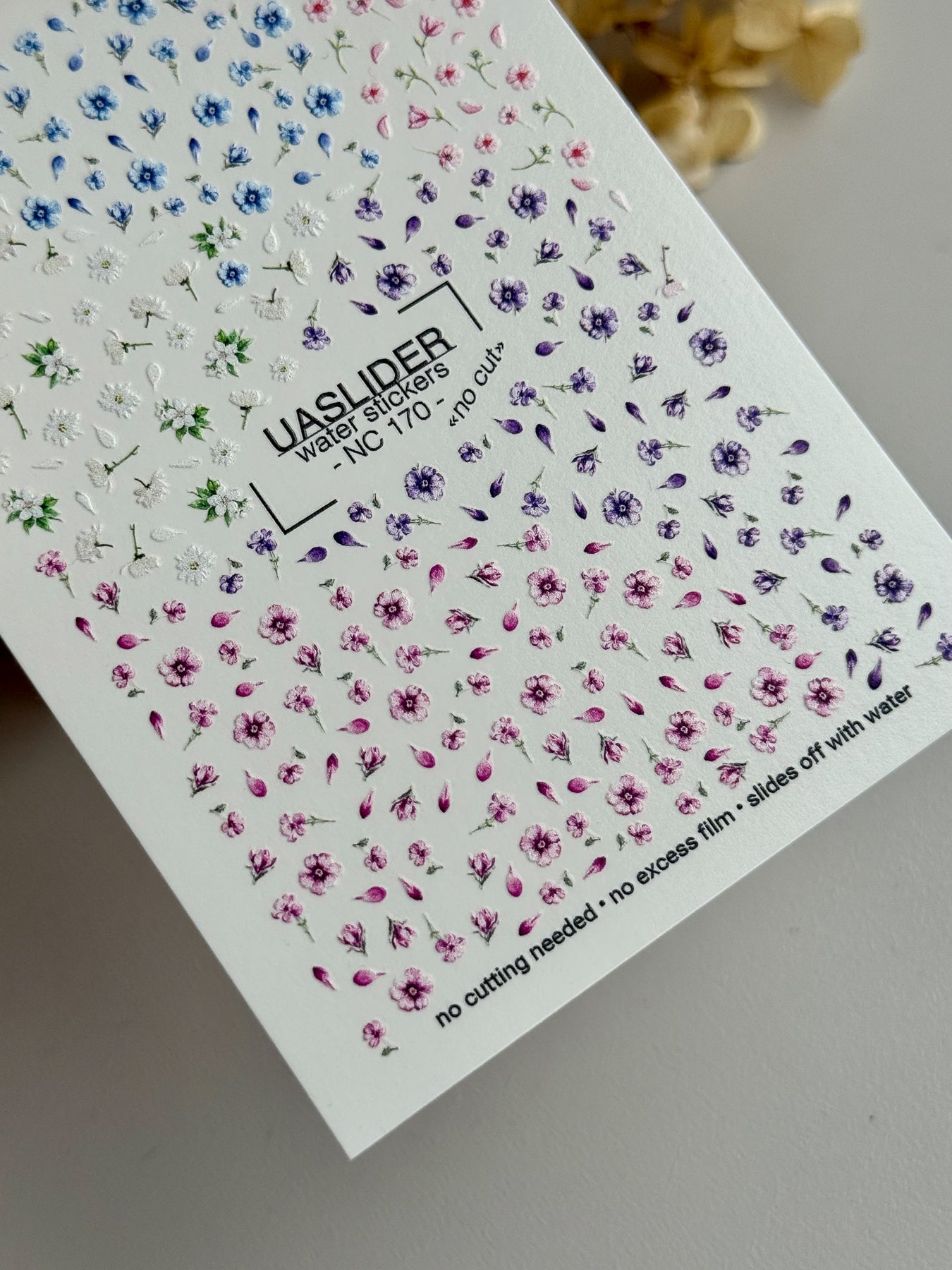 Floral Nail Decals — Blue, White, Purple & Pink Mixed Wildflowers | NC-170 - UASLIDER