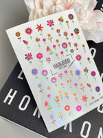Floral Nail Decals — Bright Metallic Daisy Garden on Stems | MC-067 - UASLIDER