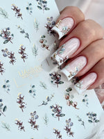 Floral Nail Decals — Cotton & Eucalyptus with Gold Foil | CF - 595 - UASLIDER