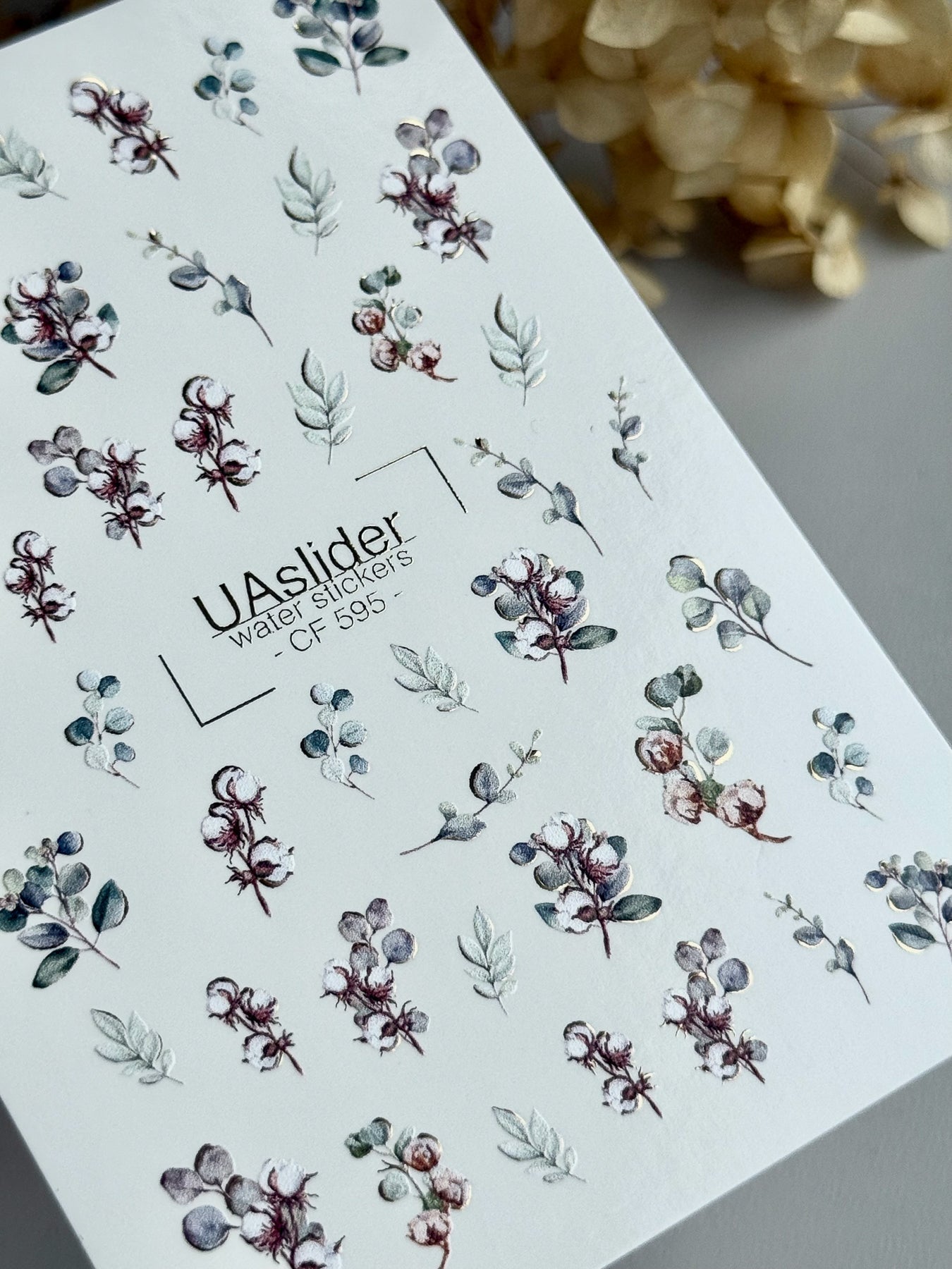 Floral Nail Decals — Cotton & Eucalyptus with Gold Foil | CF - 595 - UASLIDER