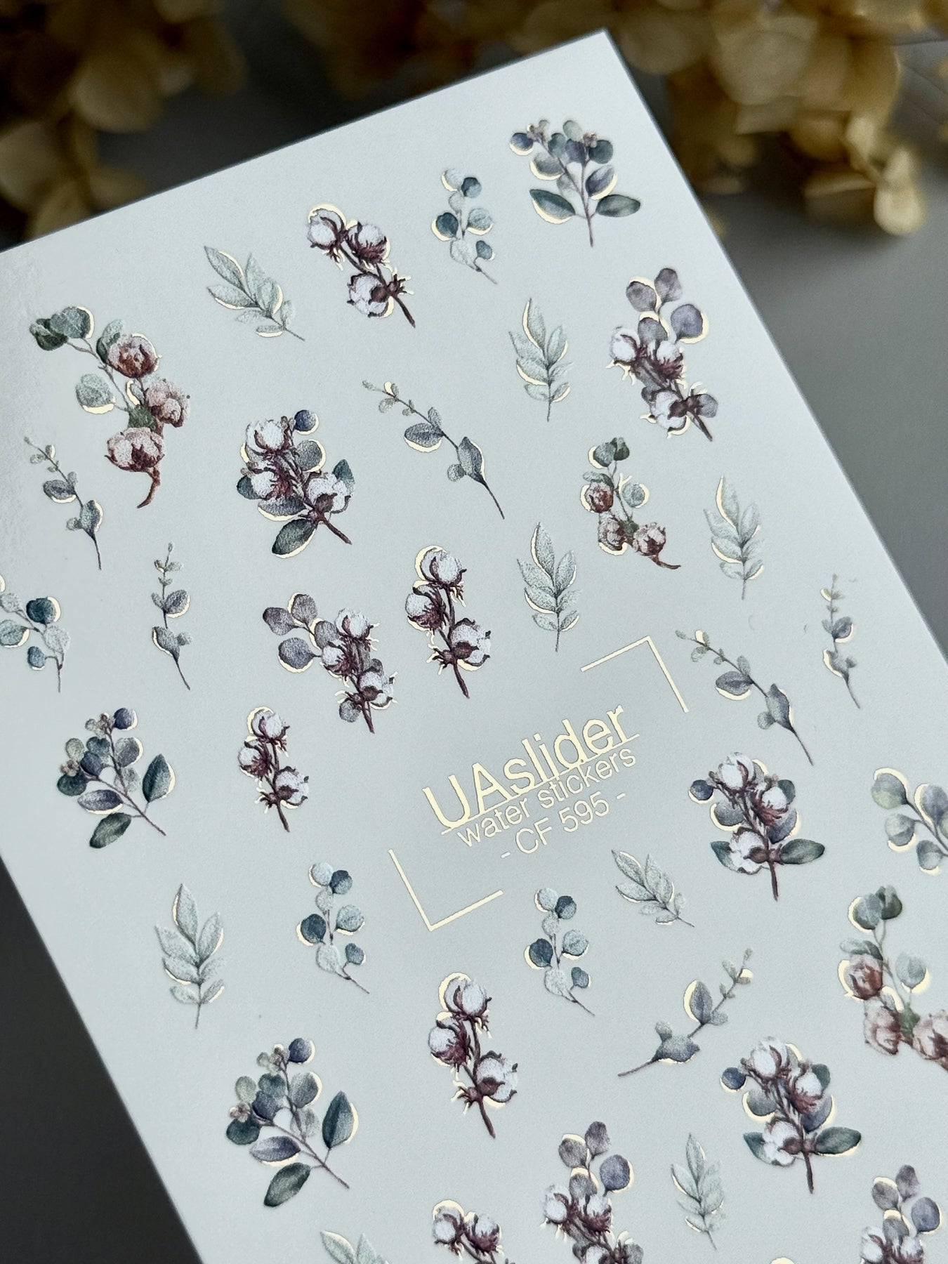 Floral Nail Decals — Cotton & Eucalyptus with Gold Foil | CF - 595 - UASLIDER