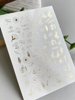Floral Nail Decals — Gold Foil Wildflower & Butterfly Mix | Fg - 232 - UASLIDER