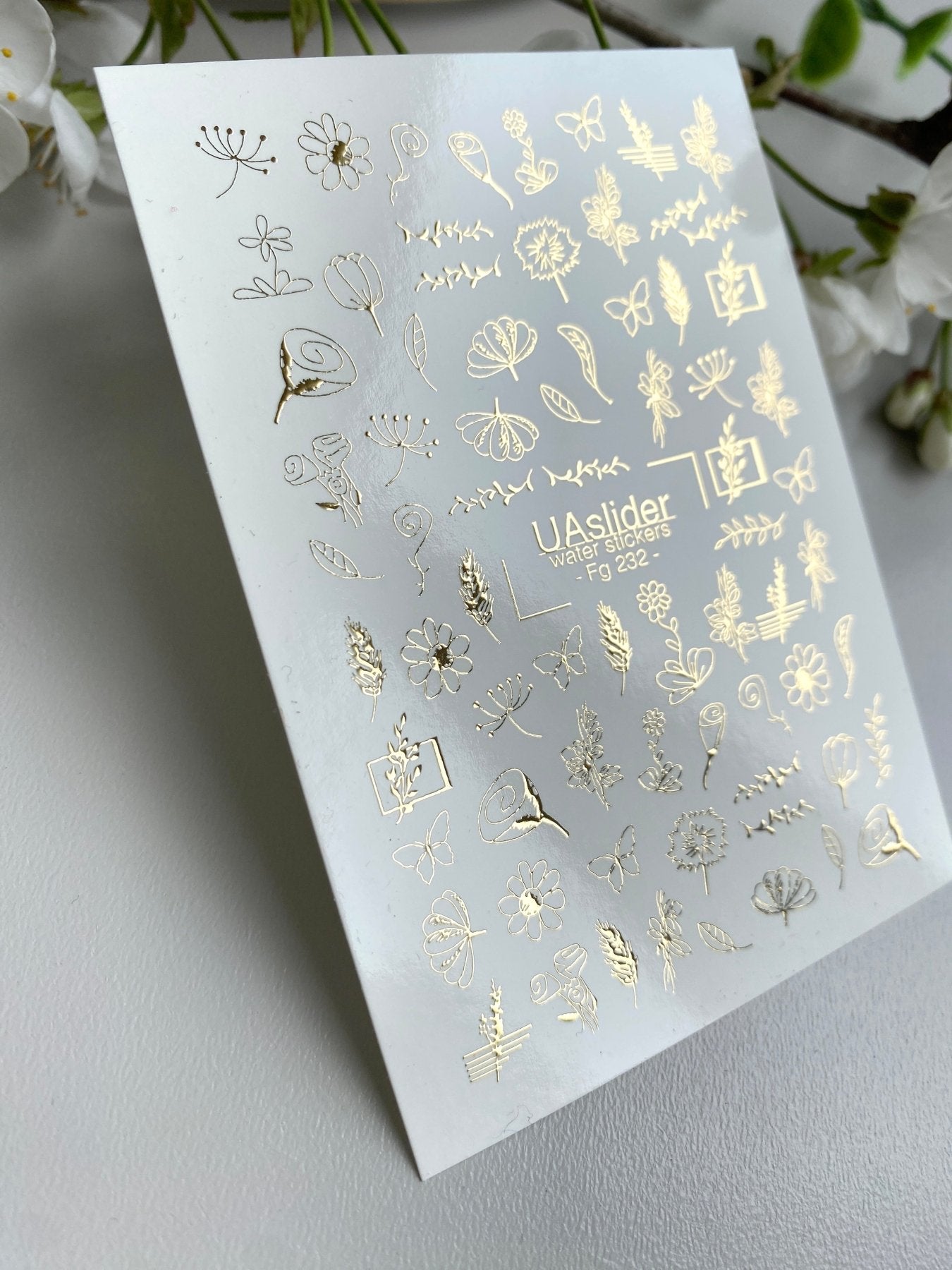Floral Nail Decals — Gold Foil Wildflower & Butterfly Mix | Fg - 232 - UASLIDER