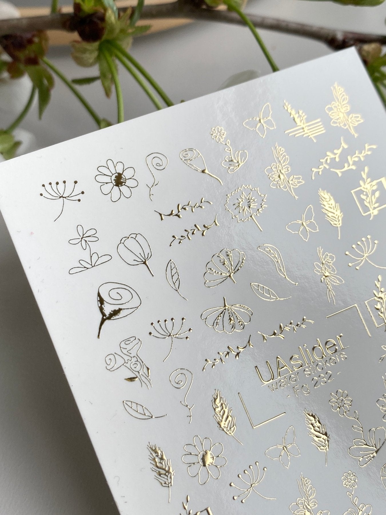 Floral Nail Decals — Gold Foil Wildflower & Butterfly Mix | Fg - 232 - UASLIDER