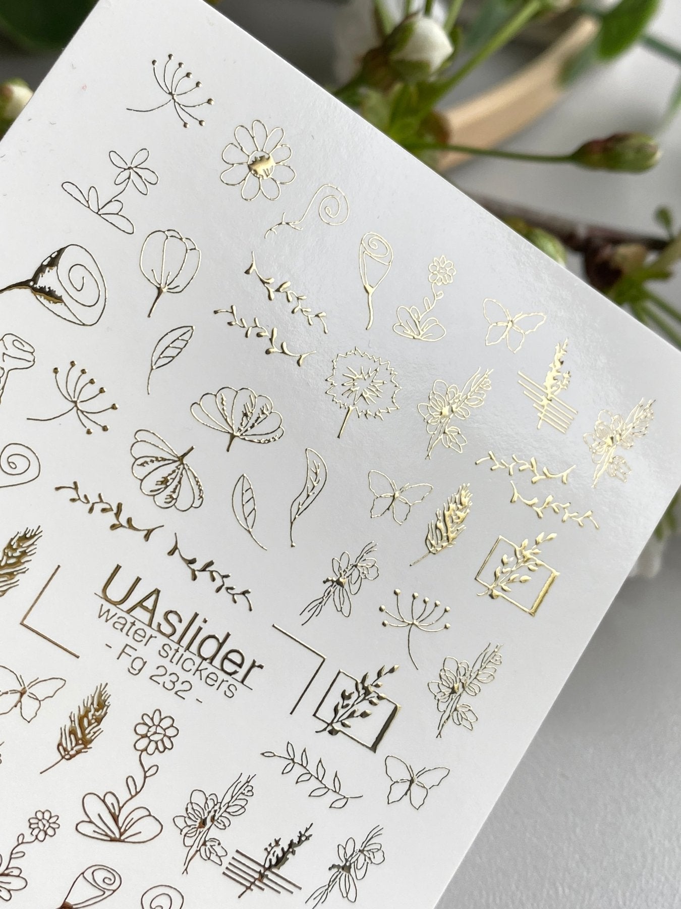Floral Nail Decals — Gold Foil Wildflower & Butterfly Mix | Fg - 232 - UASLIDER