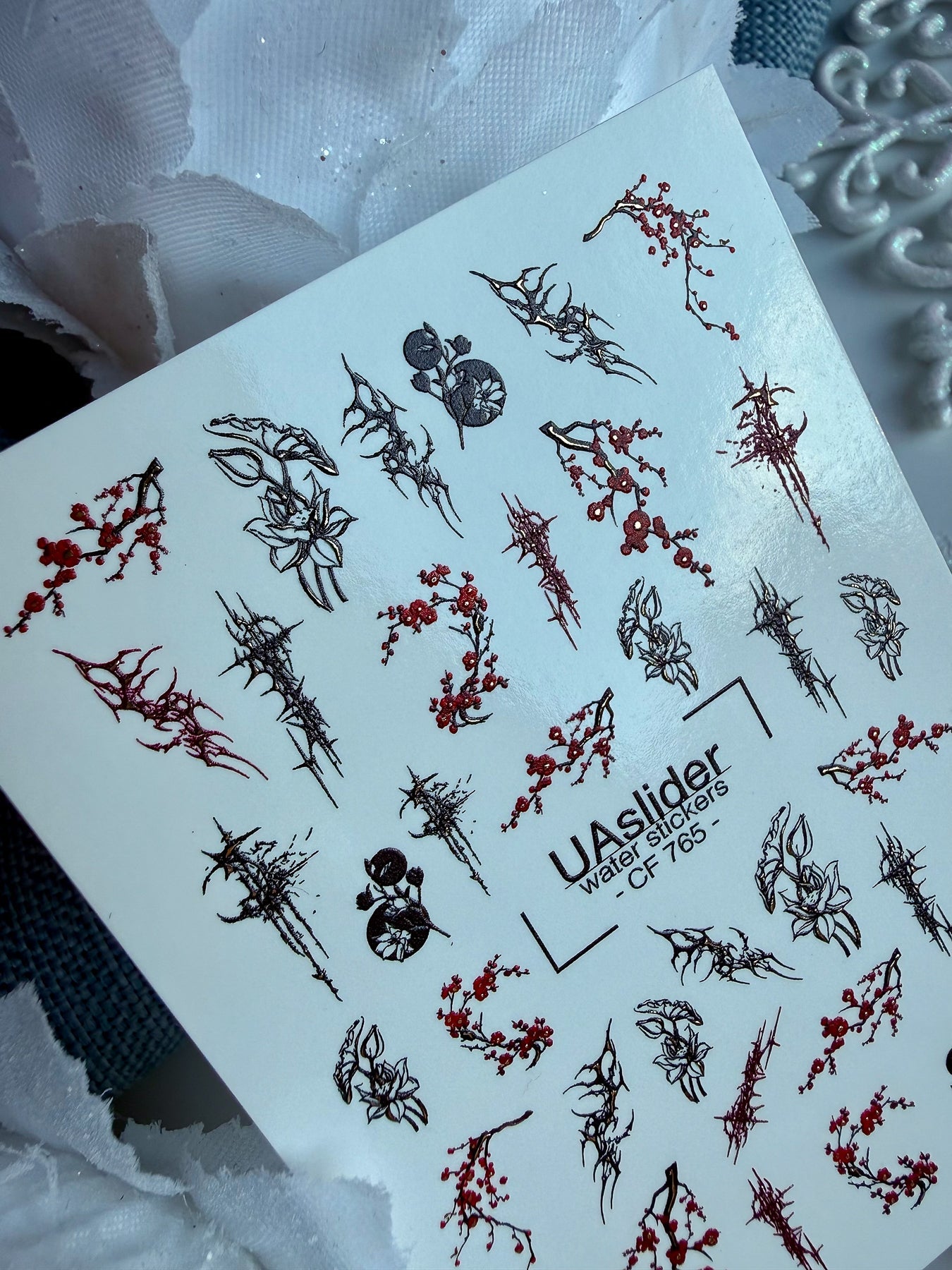 Floral Nail Decals — Gothic Branches, Lilies & Gold Foil | CF-765 - UASLIDER