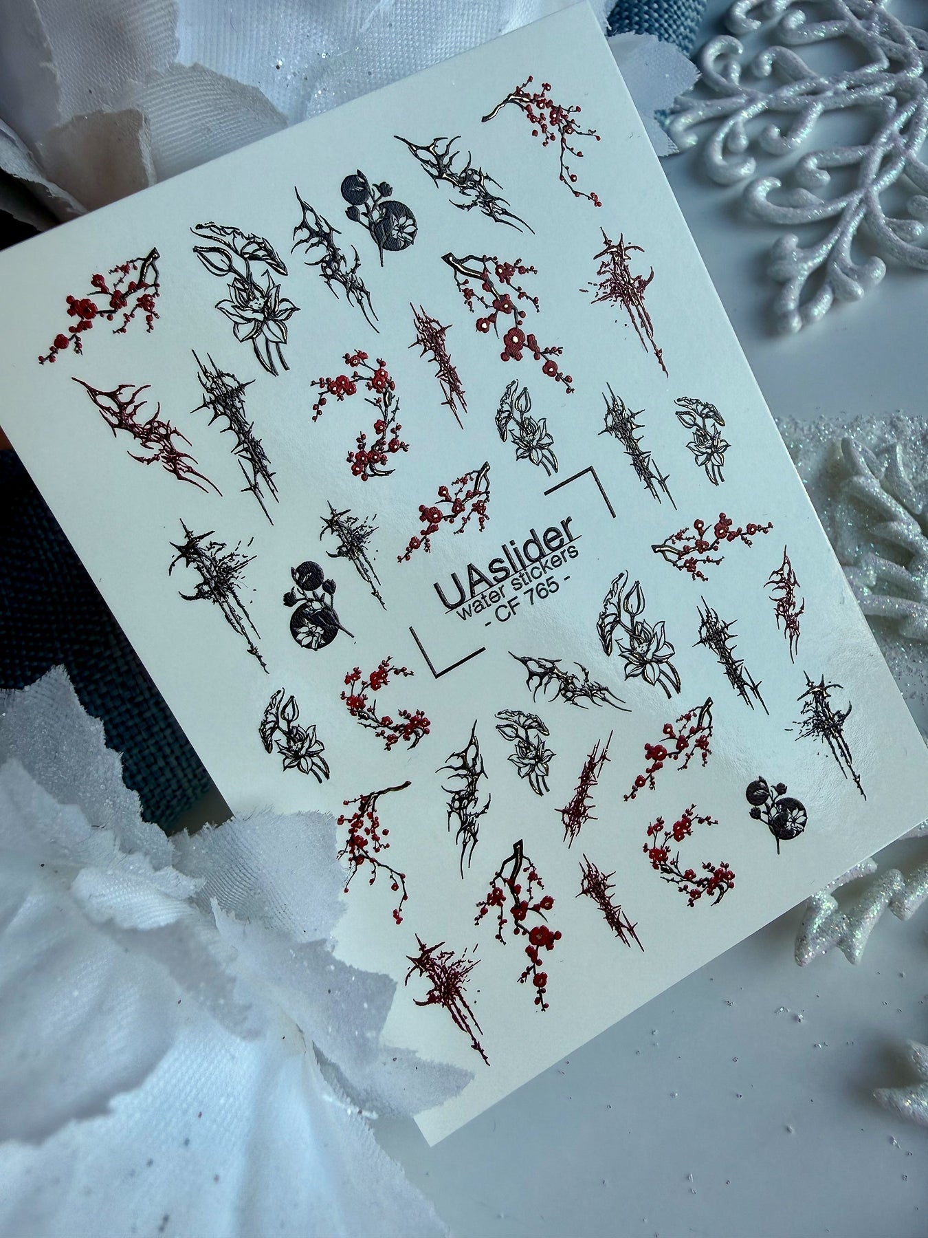 Floral Nail Decals — Gothic Branches, Lilies & Gold Foil | CF-765 - UASLIDER