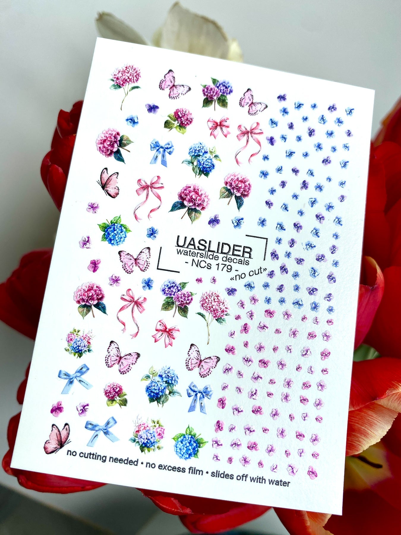 Floral Nail Decals — Hydrangea, Pink Bows & Butterflies | NCs-179 - UASLIDER