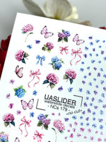 Floral Nail Decals — Hydrangea, Pink Bows & Butterflies | NCs-179 - UASLIDER