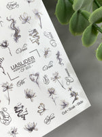 Floral Nail Decals — Ink Sketch Flowers & Script Words | CF - 855 - UASLIDER