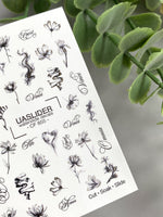 Floral Nail Decals — Ink Sketch Flowers & Script Words | CF - 855 - UASLIDER