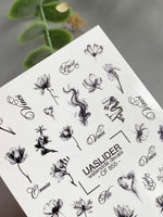 Floral Nail Decals — Ink Sketch Flowers & Script Words | CF - 855 - UASLIDER