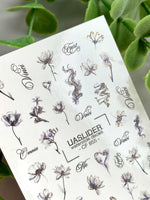 Floral Nail Decals — Ink Sketch Flowers & Script Words | CF - 855 - UASLIDER
