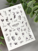 Floral Nail Decals — Ink Sketch Flowers & Script Words | CF - 855 - UASLIDER