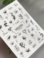 Floral Nail Decals — Ink Sketch Flowers & Script Words | CF - 855 - UASLIDER