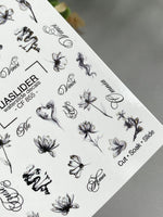 Floral Nail Decals — Ink Sketch Flowers & Script Words | CF - 855 - UASLIDER