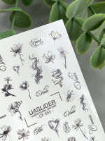 Floral Nail Decals — Ink Sketch Flowers & Script Words | CF - 855 - UASLIDER