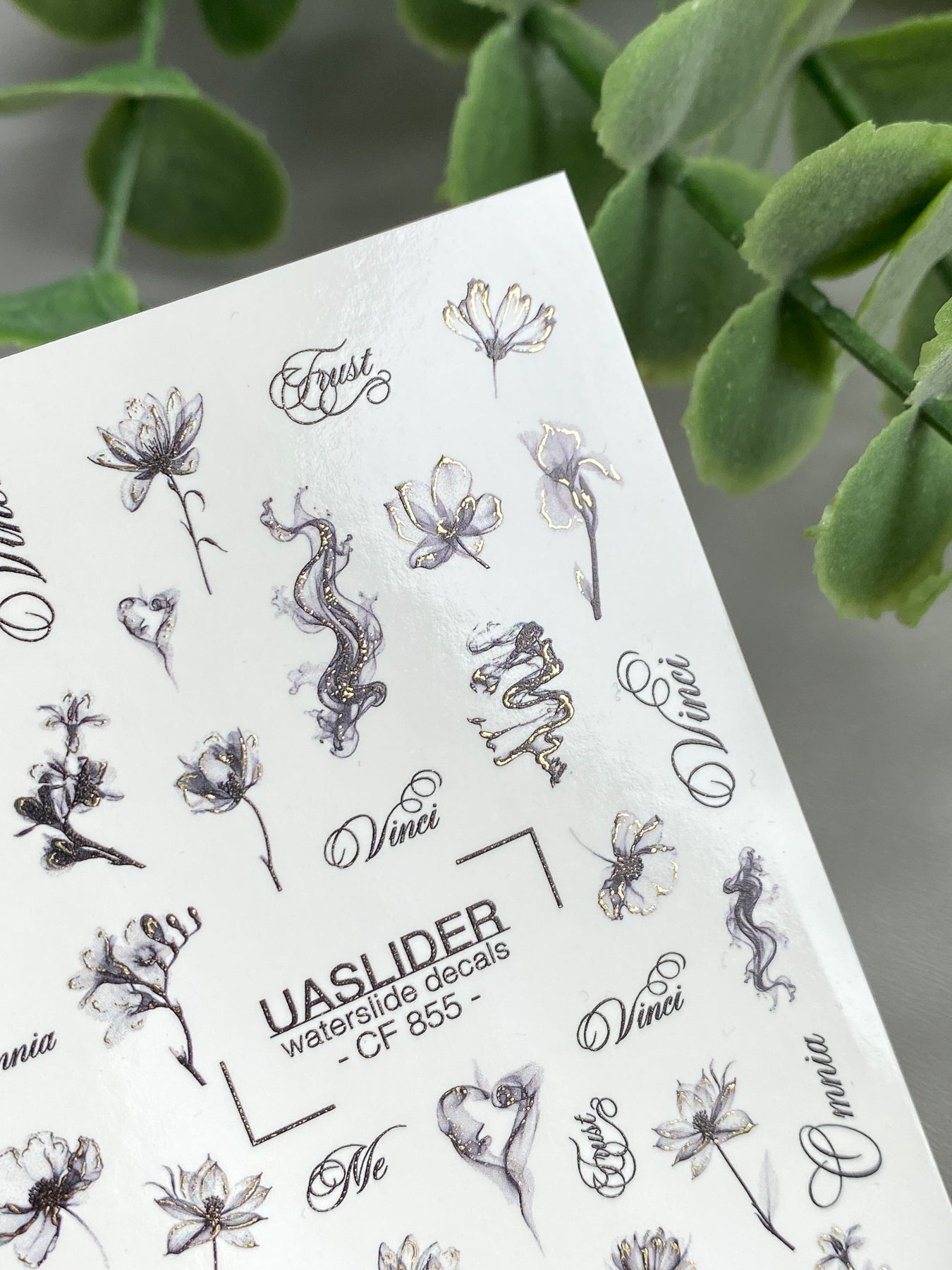 Floral Nail Decals — Ink Sketch Flowers & Script Words | CF - 855 - UASLIDER