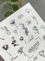 Floral Nail Decals — Ink Sketch Flowers & Script Words | CF - 855 - UASLIDER