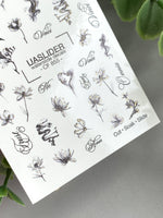 Floral Nail Decals — Ink Sketch Flowers & Script Words | CF - 855 - UASLIDER