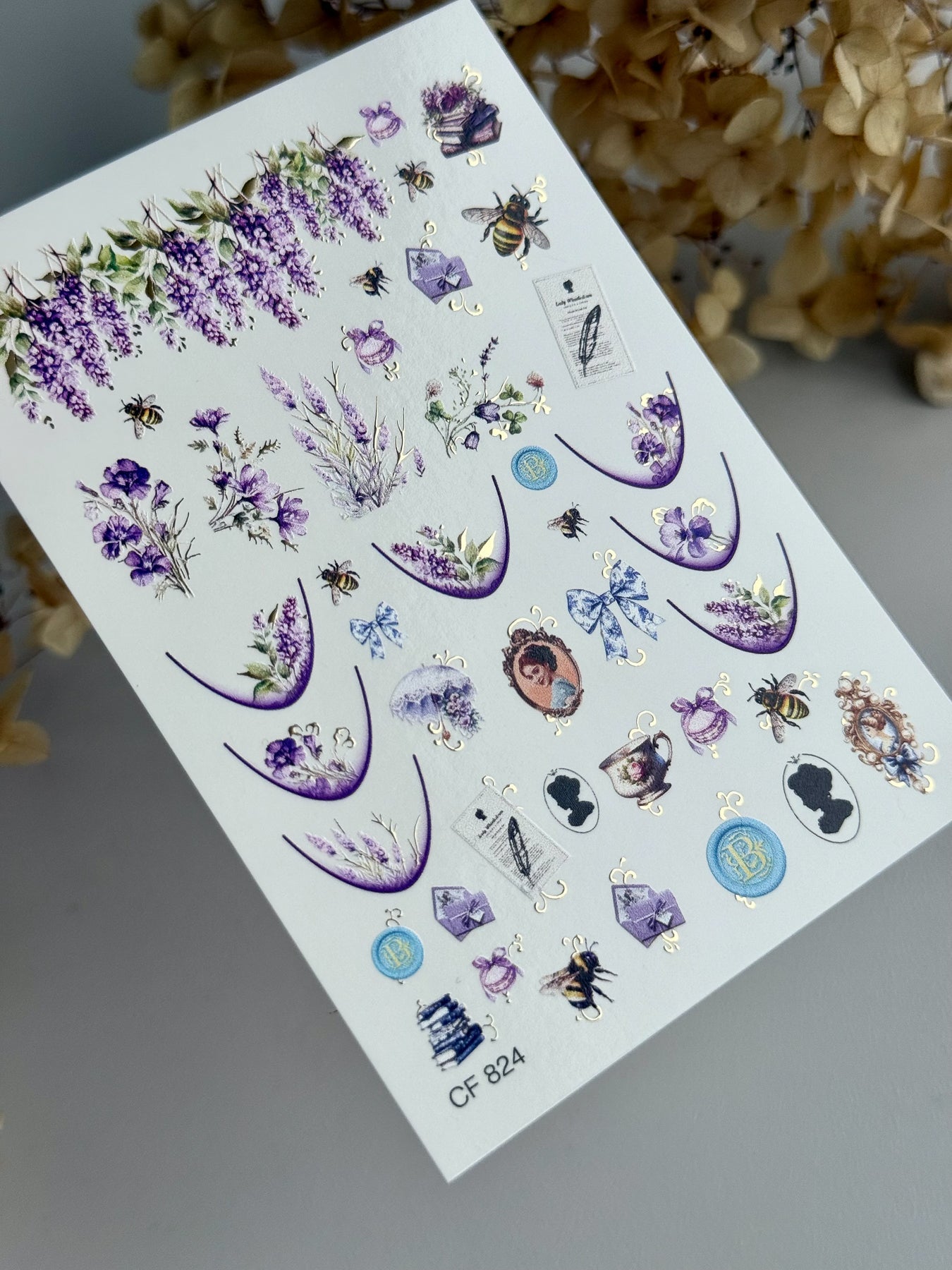 Floral Nail Decals — Lavender, Bees & Vintage Regency Details | CF - 824 - UASLIDER