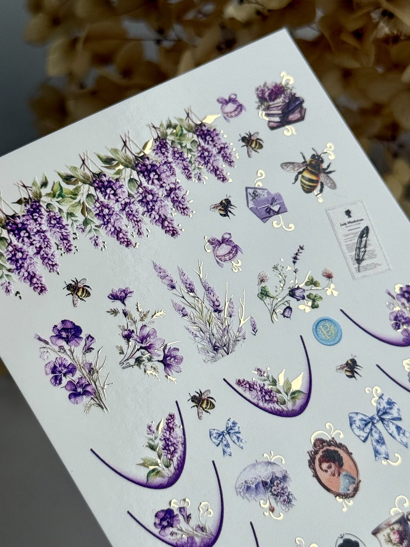 Floral Nail Decals — Lavender, Bees & Vintage Regency Details | CF - 824 - UASLIDER