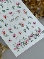 Floral Nail Decals — Pink Flowers, Eucalyptus & Gold Foil Sprigs | CF - 829 - UASLIDER