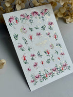 Floral Nail Decals — Pink Flowers, Eucalyptus & Gold Foil Sprigs | CF - 829 - UASLIDER