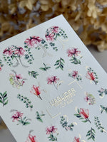 Floral Nail Decals — Pink Flowers, Eucalyptus & Gold Foil Sprigs | CF - 829 - UASLIDER