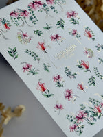 Floral Nail Decals — Pink Flowers, Eucalyptus & Gold Foil Sprigs | CF - 829 - UASLIDER