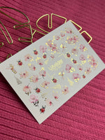 Floral Nail Decals — Pink Flowers, Ladybugs & Gold Foil | CF - 091 - UASLIDER