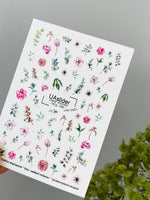 Floral Nail Decals — Pink Garden Flowers, Tulips & Green Branches | NCg-086 - UASLIDER