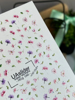 Floral Nail Decals — Pink Purple Wildflowers Gold Foil No Cut | NCg - 045 - UASLIDER
