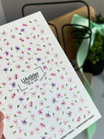 Floral Nail Decals — Pink Purple Wildflowers Gold Foil No Cut | NCg - 045 - UASLIDER