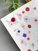 Floral Nail Decals — Poppies, Anemones & Silver Foil Botanicals | CF - 850 - UASLIDER