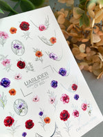 Floral Nail Decals — Poppies, Anemones & Silver Foil Botanicals | CF - 850 - UASLIDER
