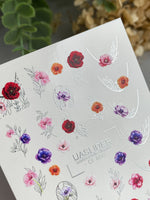 Floral Nail Decals — Poppies, Anemones & Silver Foil Botanicals | CF - 850 - UASLIDER