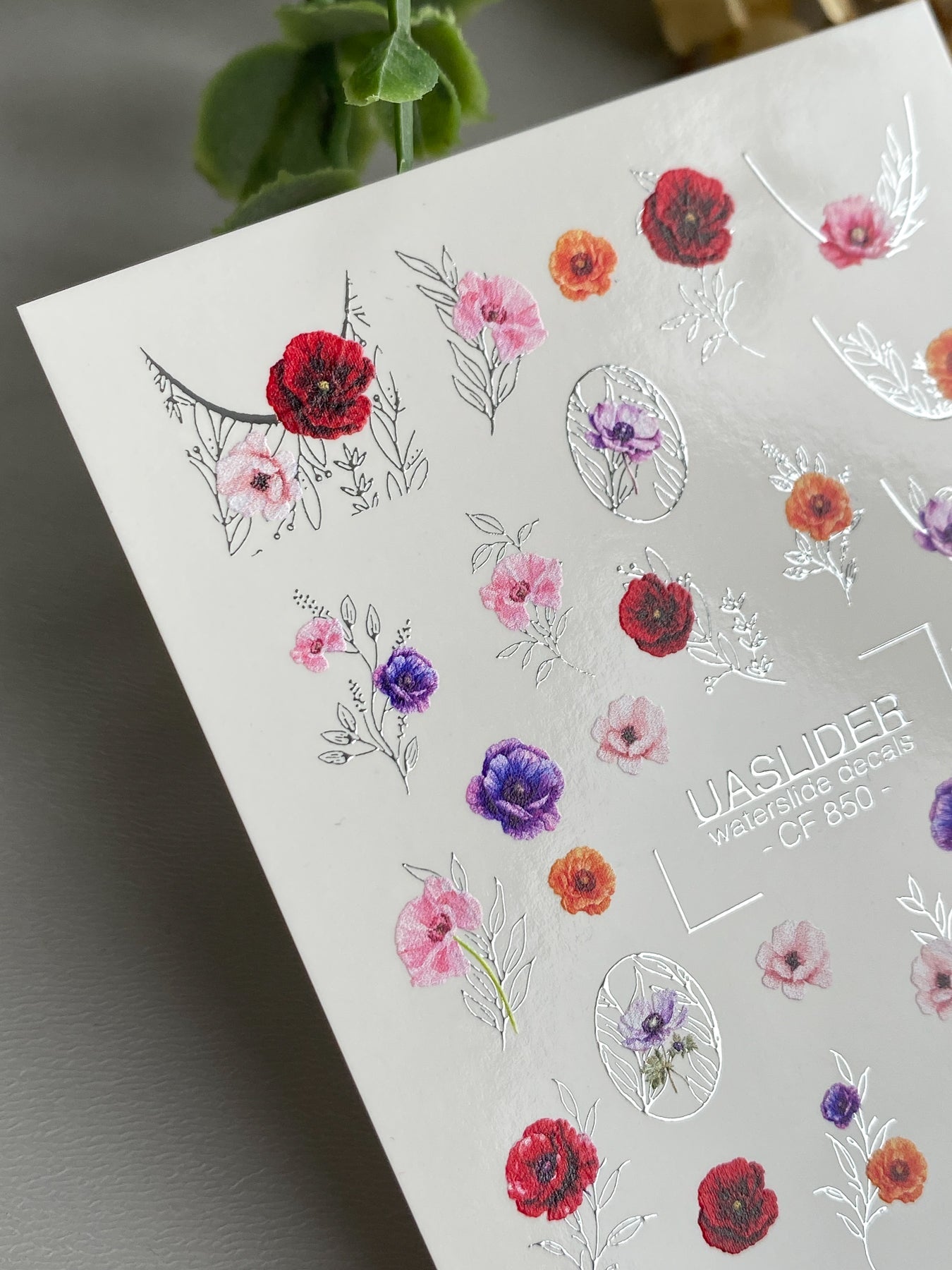 Floral Nail Decals — Poppies, Anemones & Silver Foil Botanicals | CF - 850 - UASLIDER
