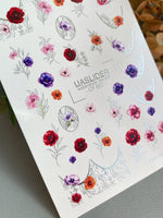 Floral Nail Decals — Poppies, Anemones & Silver Foil Botanicals | CF - 850 - UASLIDER