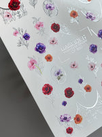 Floral Nail Decals — Poppies, Anemones & Silver Foil Botanicals | CF - 850 - UASLIDER