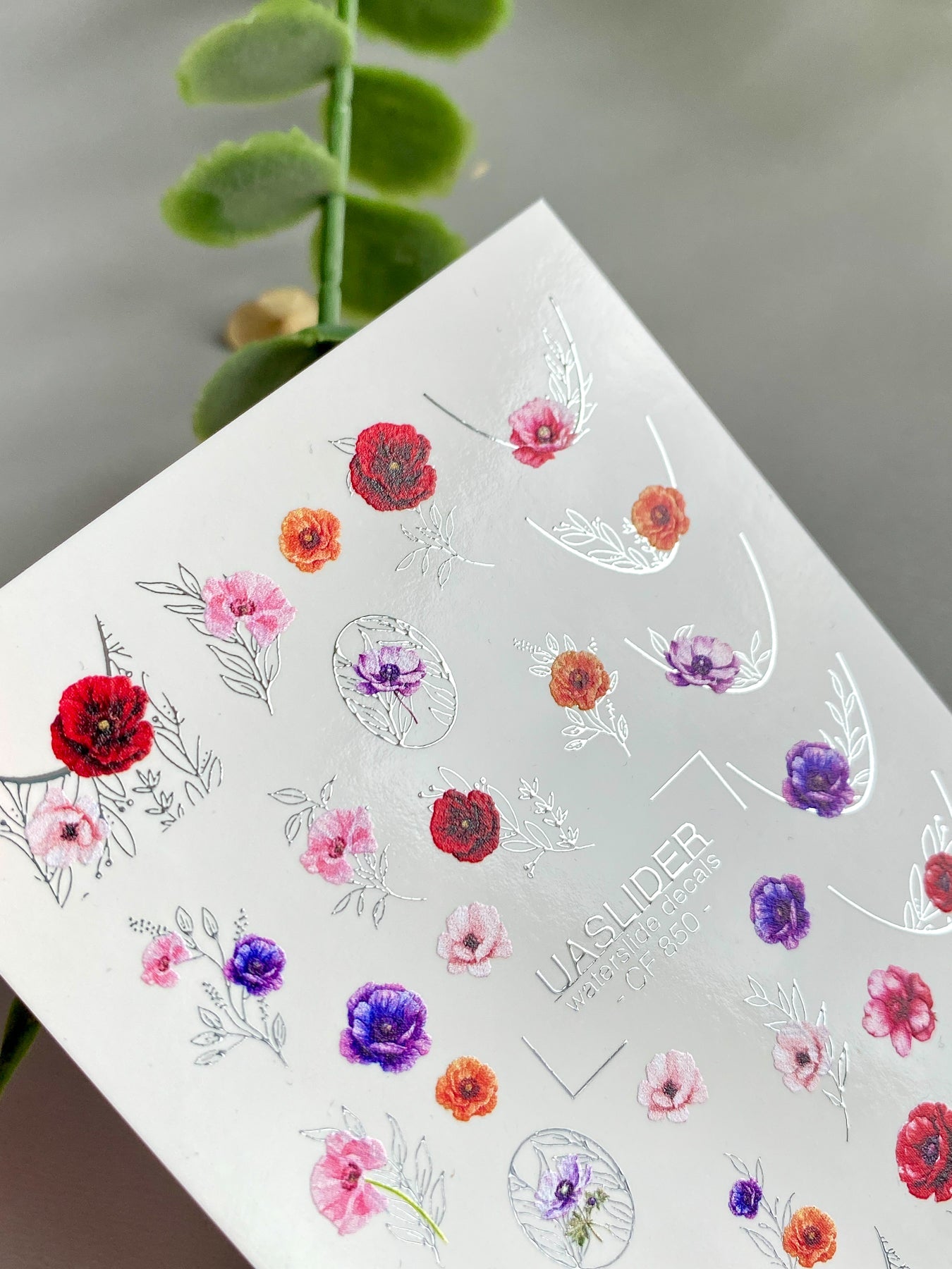 Floral Nail Decals — Poppies, Anemones & Silver Foil Botanicals | CF - 850 - UASLIDER