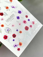 Floral Nail Decals — Poppies, Anemones & Silver Foil Botanicals | CF - 850 - UASLIDER