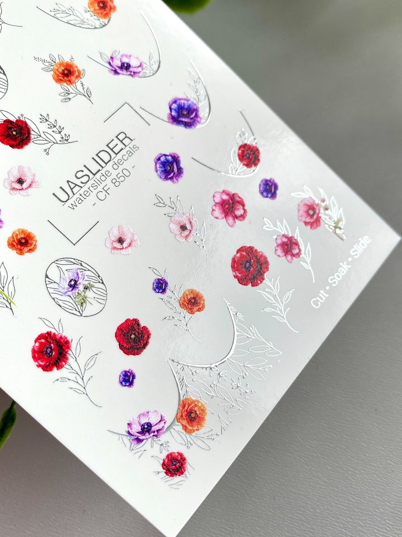 Floral Nail Decals — Poppies, Anemones & Silver Foil Botanicals | CF - 850 - UASLIDER