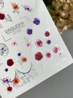 Floral Nail Decals — Poppies, Anemones & Silver Foil Botanicals | CF - 850 - UASLIDER