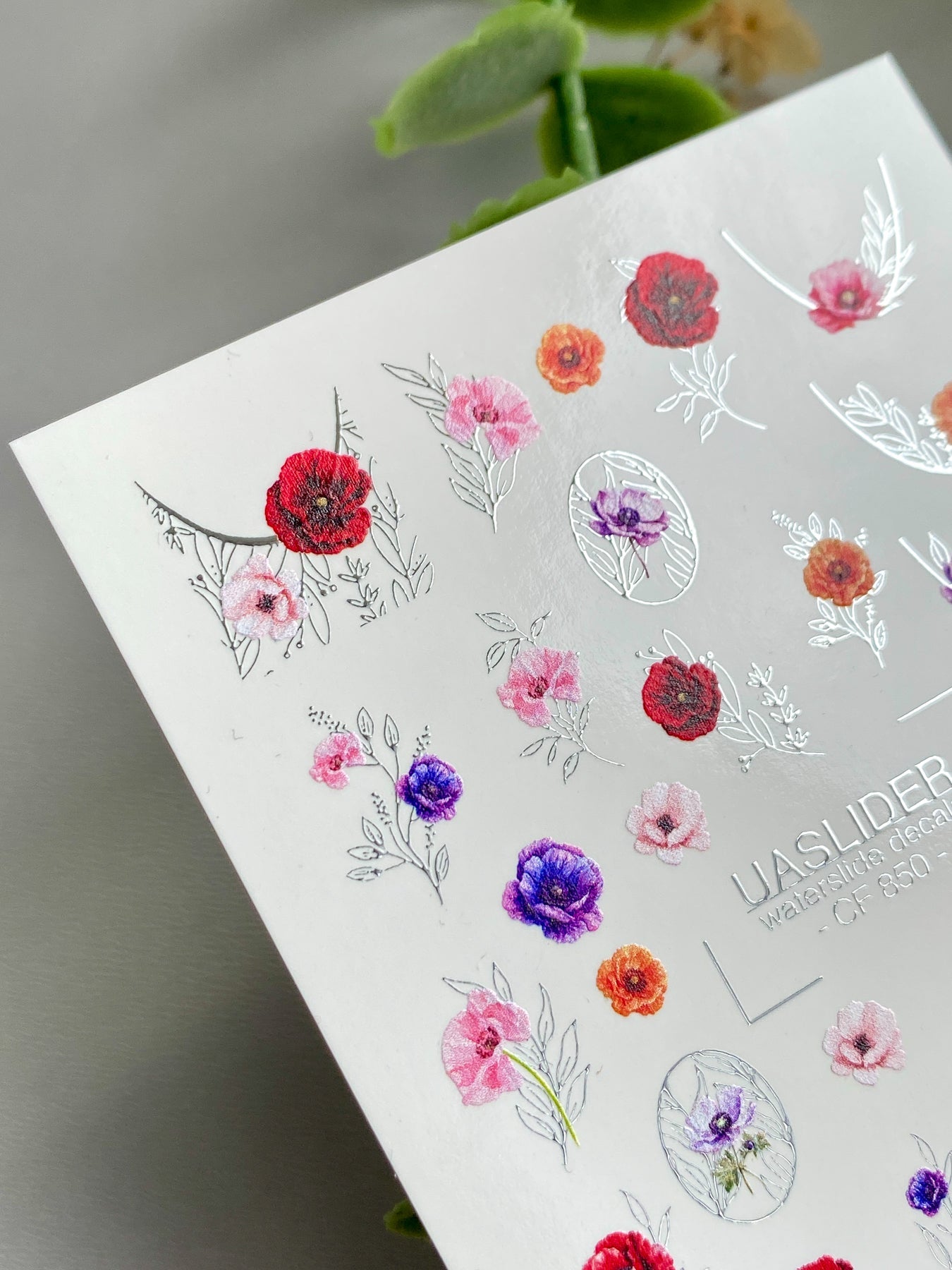 Floral Nail Decals — Poppies, Anemones & Silver Foil Botanicals | CF - 850 - UASLIDER