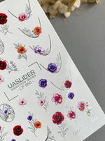 Floral Nail Decals — Poppies, Anemones & Silver Foil Botanicals | CF - 850 - UASLIDER